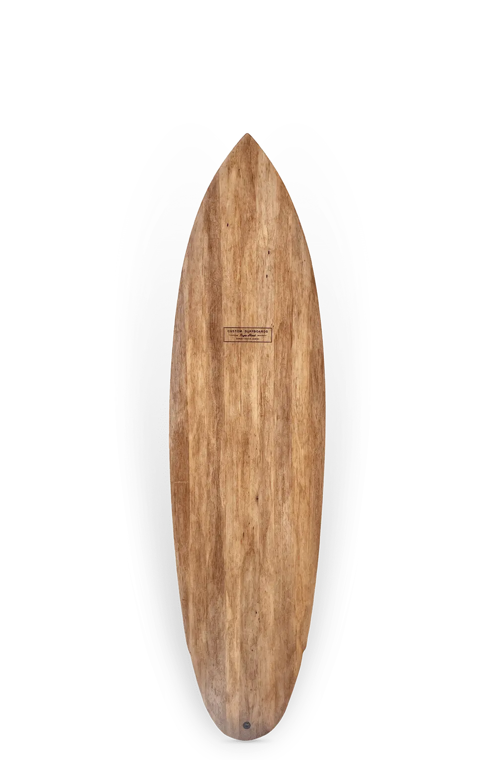 Shapers-Club- Un skimboard en bois de 6'9" x 21 1/2" x 2 3/4", The Masters - Agave Epoxy Bio, présentant un motif de grain naturel et des extrémités effilées, est placé sur un fond neutre. -surfshop-surfboard