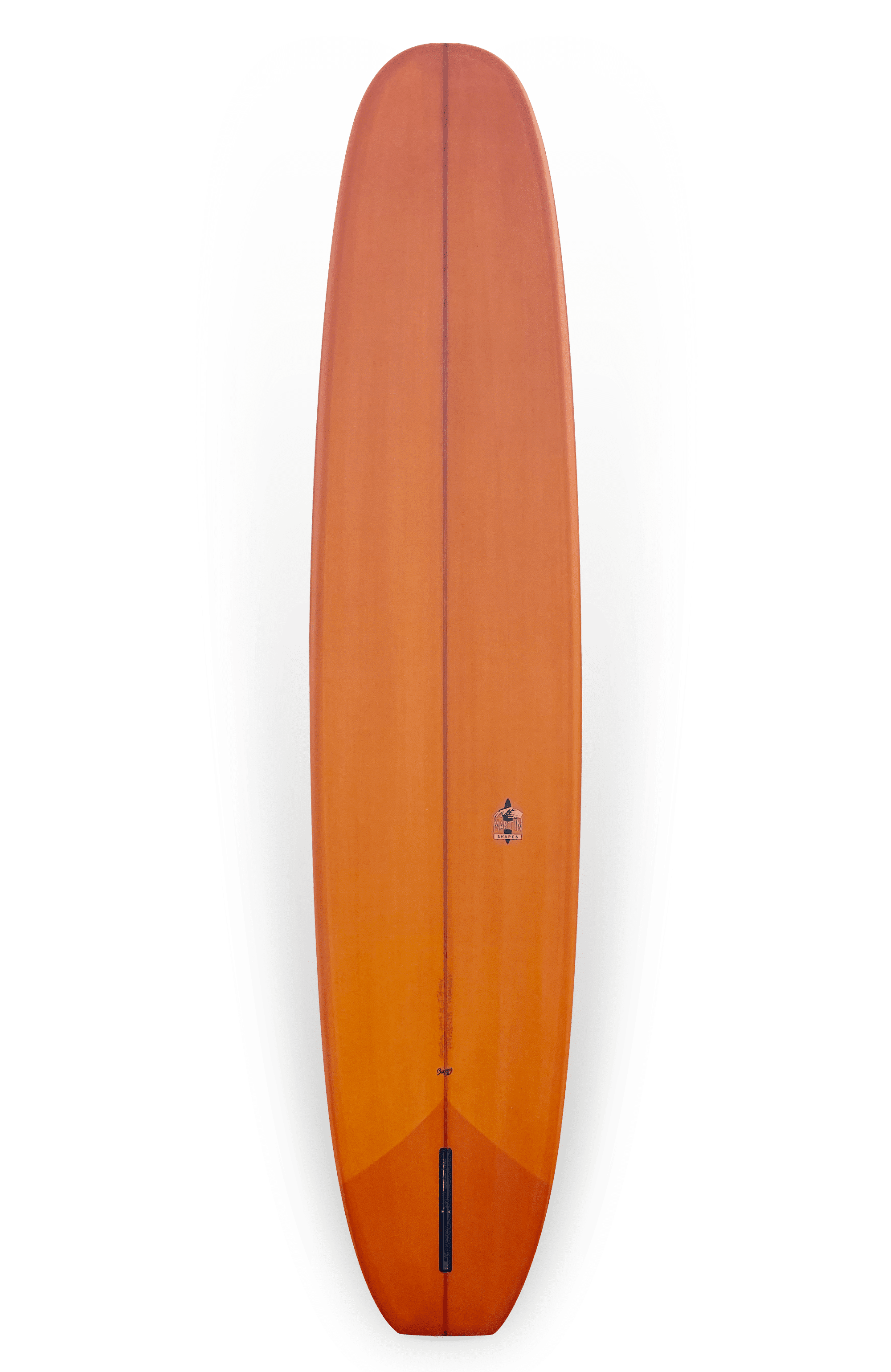 Shapers-Club- Une planche de surf Free Jane orange vif et accrocheuse se dresse sur un fond blanc, mettant en valeur son design épuré et élégant. Près du haut de la planche se trouve un petit logo, et elle est conçue avec des dimensions précises pour des performances optimales : 9'4" x 23' 1/2" x 2' 7/8". -surfshop-surfboard