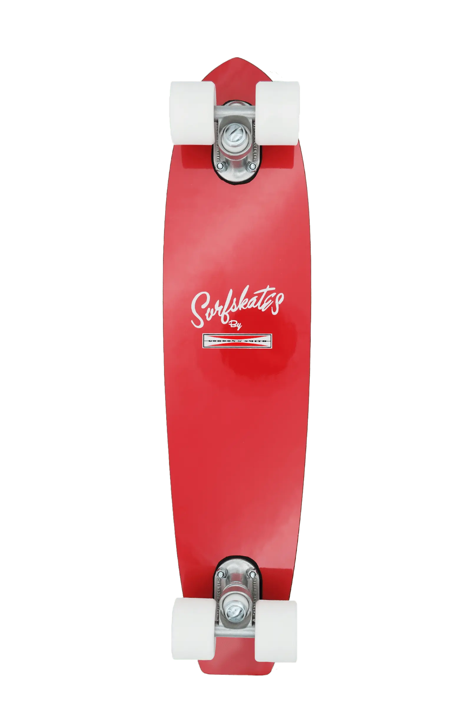 Shapers-Club- Le Gordon & Smith - 25" SurfSkate complet en Rouge Cerise est doté de roues blanches et d'un logo "Surfkates" blanc éclatant, capturant un style cruiser rétro élégant et minimaliste rappelant les designs classiques. -surfshop-surfboard