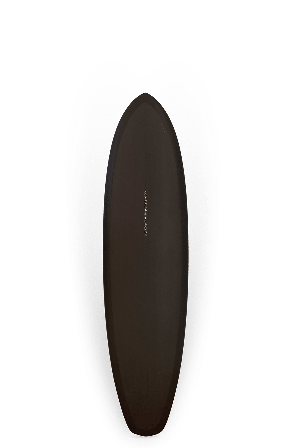 Shapers-Club- La planche de surf Tri Plane Hull Single, mesurant 6'9" x 21 3/16" x 2 11/16" avec un volume de 42,3 L, présente une forme de larme avec une finition noire élégante et un texte blanc minimaliste au centre, glissant sans effort sur les vagues sur un fond dégradé de gris foncé à gris clair. -surfshop-surfboard