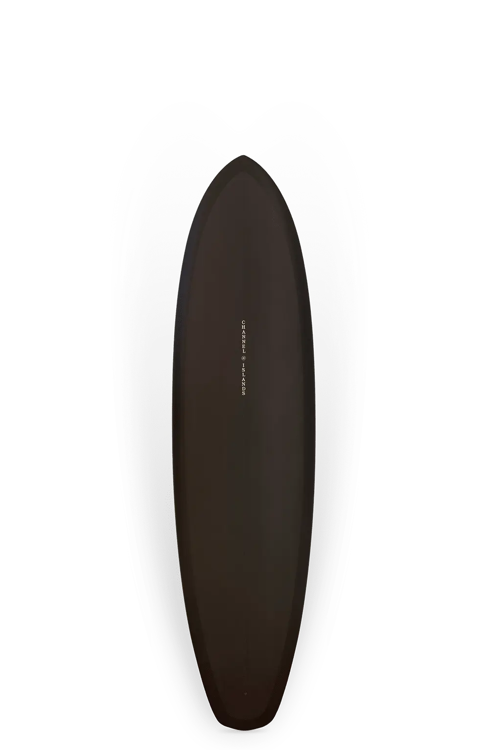 Shapers-Club- La planche de surf Tri Plane Hull Single, mesurant 6'9" x 21 3/16" x 2 11/16" avec un volume de 42,3 L, présente une forme de larme avec une finition noire élégante et un texte blanc minimaliste au centre, glissant sans effort sur les vagues sur un fond dégradé de gris foncé à gris clair. -surfshop-surfboard