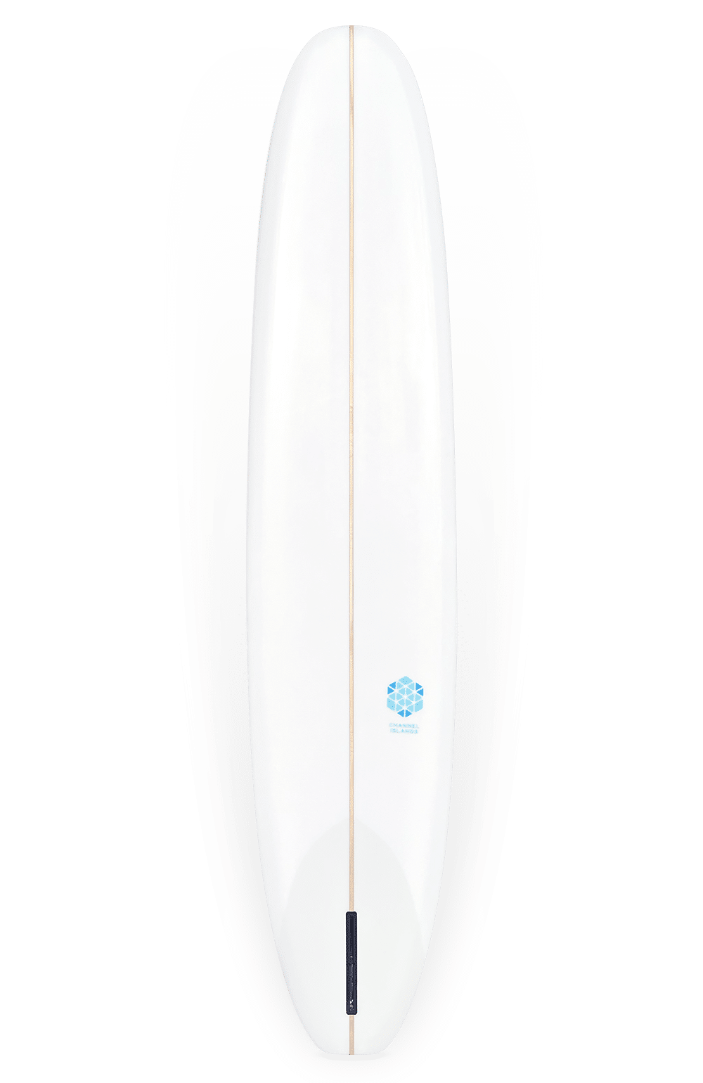 Shapers-Club- Une planche de surf élégante CI LOG 9'6 x 23 x 3"1/8, dotée d'une corde en bois légère au centre et d'un logo bleu compact près du milieu, combine un design élégant avec d'excellentes dimensions pour une expérience de surf exceptionnelle. -surfshop-surfboard