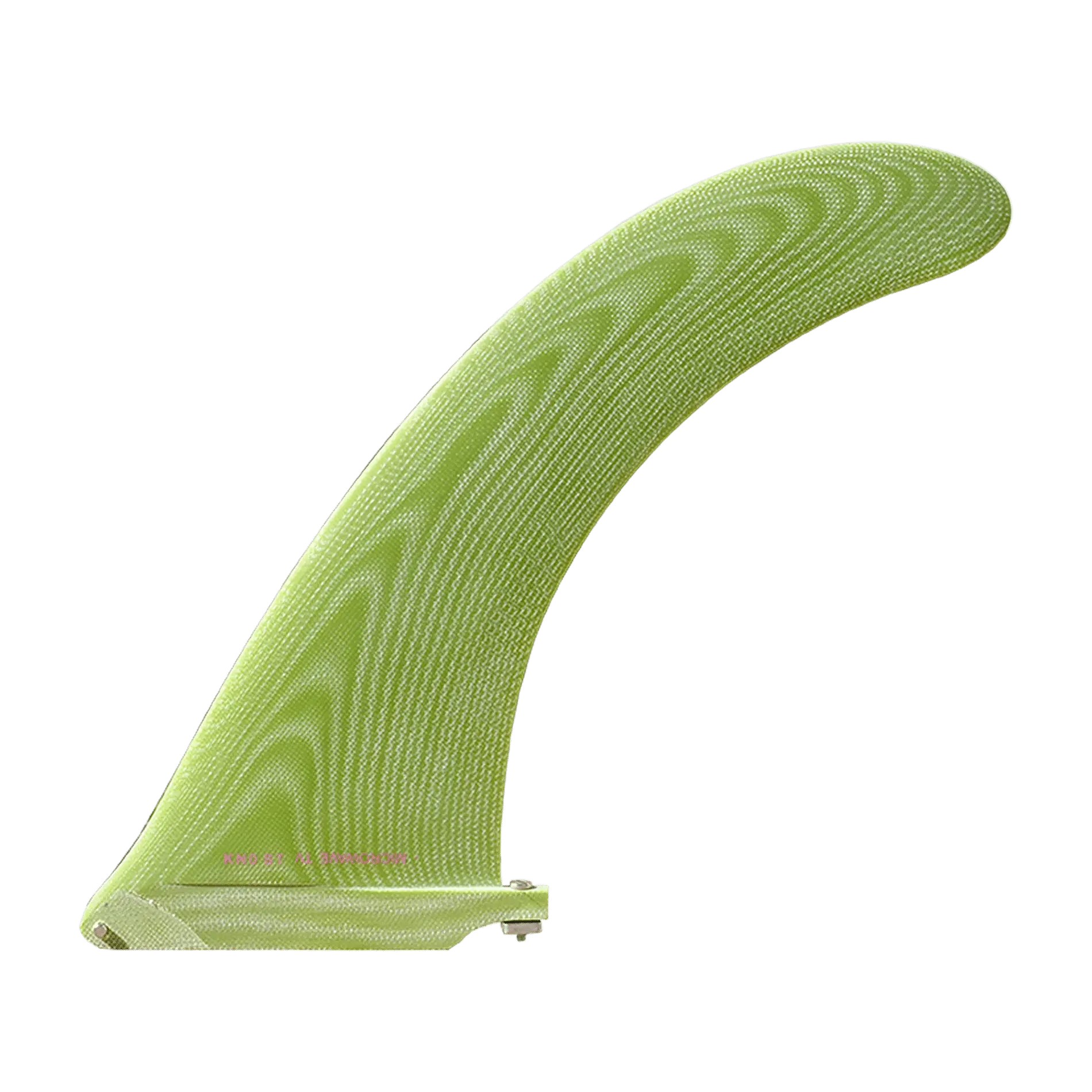 Shapers-Club- Une seule dérive de planche de surf verte AK BMT Super Flex V2 9.25 se dresse sur un fond uni avec un motif texturé et une pointe incurvée, mettant en valeur son design élégant. -surfshop-surfboard