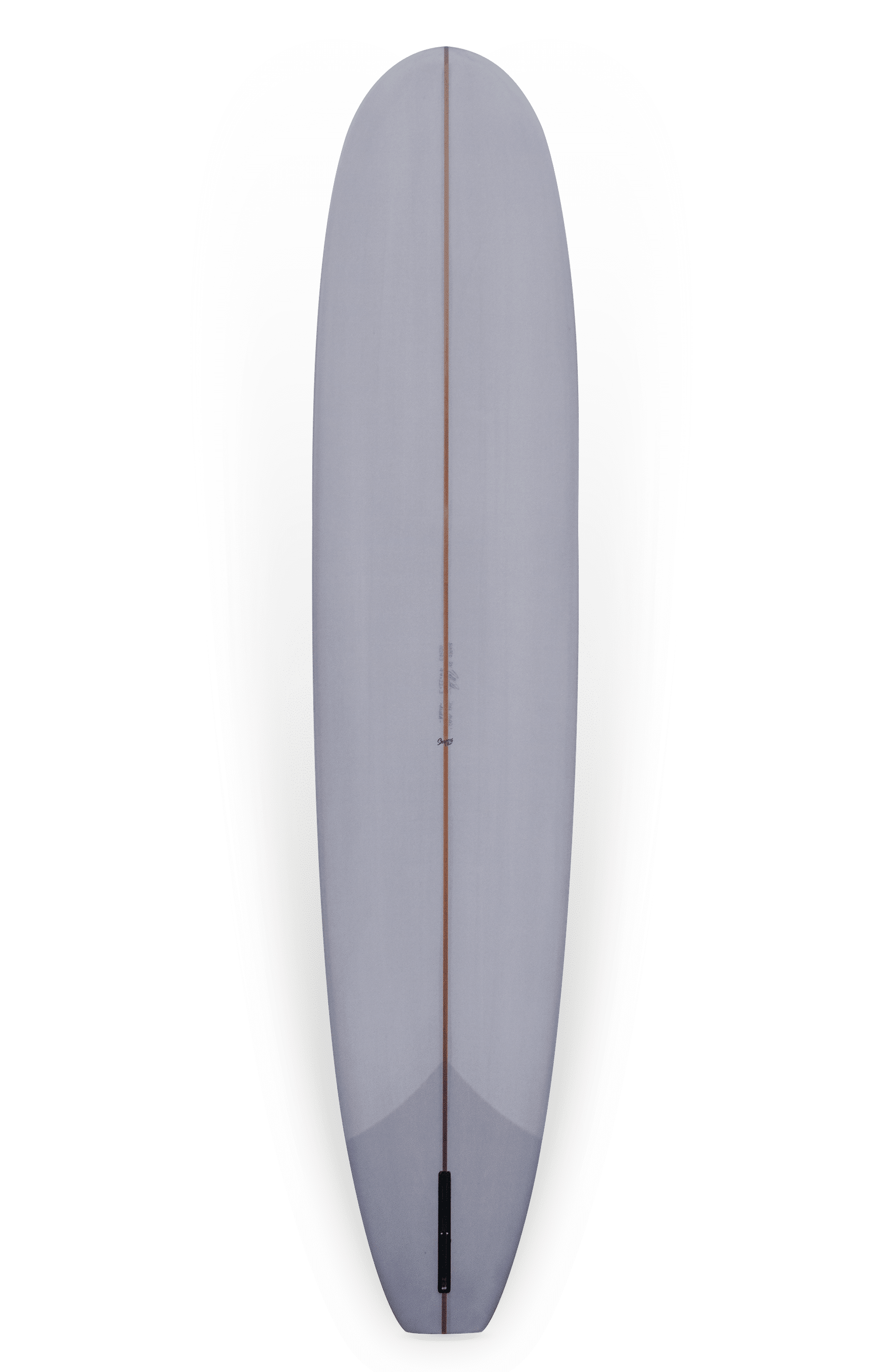 Shapers-Club- La planche de surf modèle Pinder Hawaii - Joel, mesurant 9'7" x 23" x 3' 1/8", présente un design minimaliste avec une surface blanche et lisse et une corde centrale en bois qui s'étend dans le sens de la longueur. Fabriquée par Pinder Hawaii, elle présente un nez et une queue arrondis avec de subtiles variations de nuances qui accentuent la courbure de la planche. Ces dimensions sont méticuleusement adaptées à la performance. -surfshop-surfboard