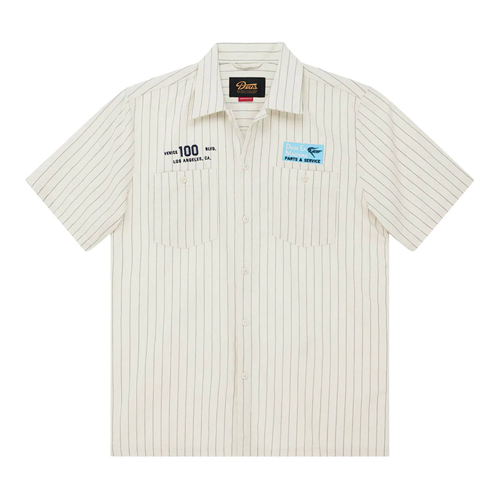 Deus Ex Machina - Chemises manches courtes - Forecourt stripe shirt beige Deus Ex Machina