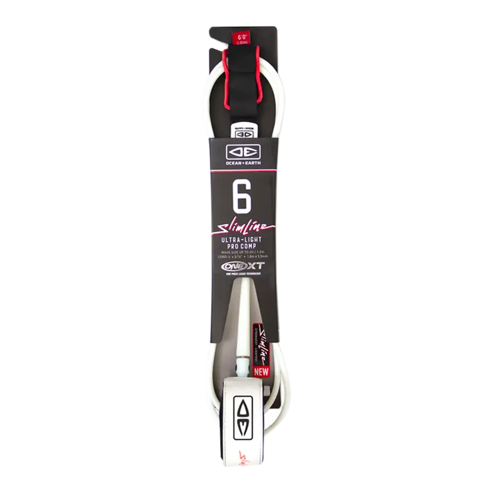 Ocean and earth - Leash - Comp 6' slimline light weight blanc Surfshop - Shapers Club House