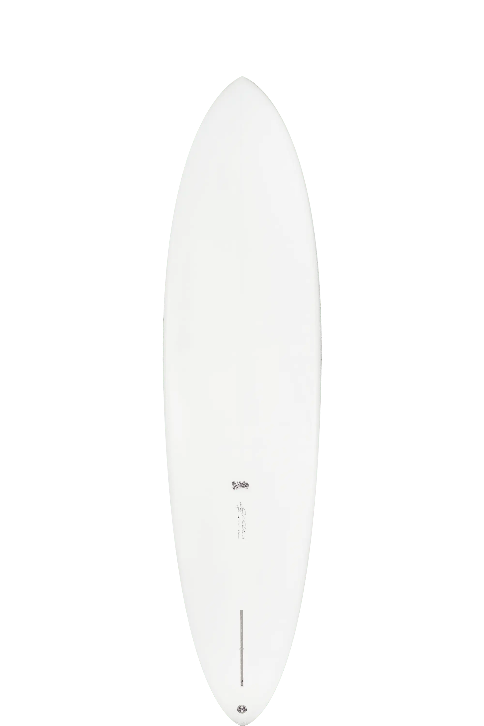 Shapers-Club- La planche de surf Addiction - Eldorado 7'1" x 20" x 2' 3/4" présente un design élégant et épuré qui donne l'impression de surfer sur les vagues à bord d'un Eldorado. Cette planche de surf blanche présente un nez légèrement arrondi et une queue étroite, avec des marquages minimaux tels qu'un petit logo près du centre et un autre près de la queue, le tout sur un fond blanc uni. -surfshop-surfboard