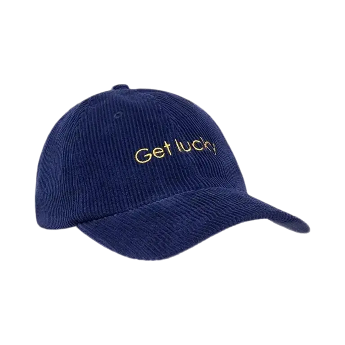 Surfshop Cap - Shapers Club House in navy blue corduroy with yellow "Get lucky" embroidery