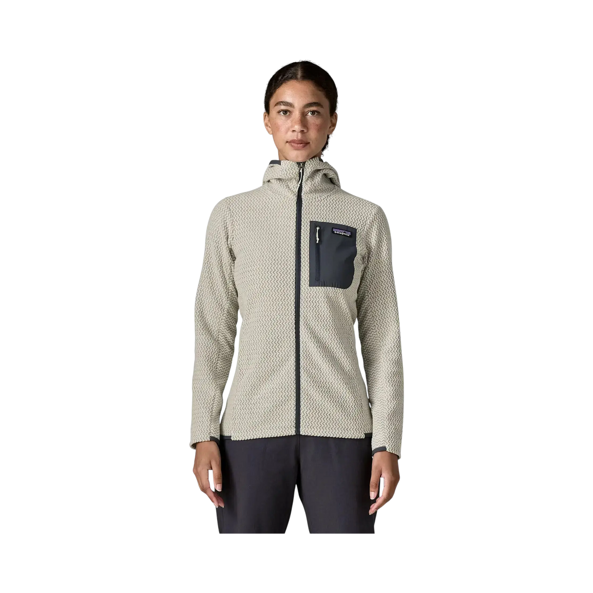 Patagonia W's R1 Air Full-Zip Hoodie white - Hoodie with zipper on a transparent background - Surfshop Shapers Club House, La Rochelle
