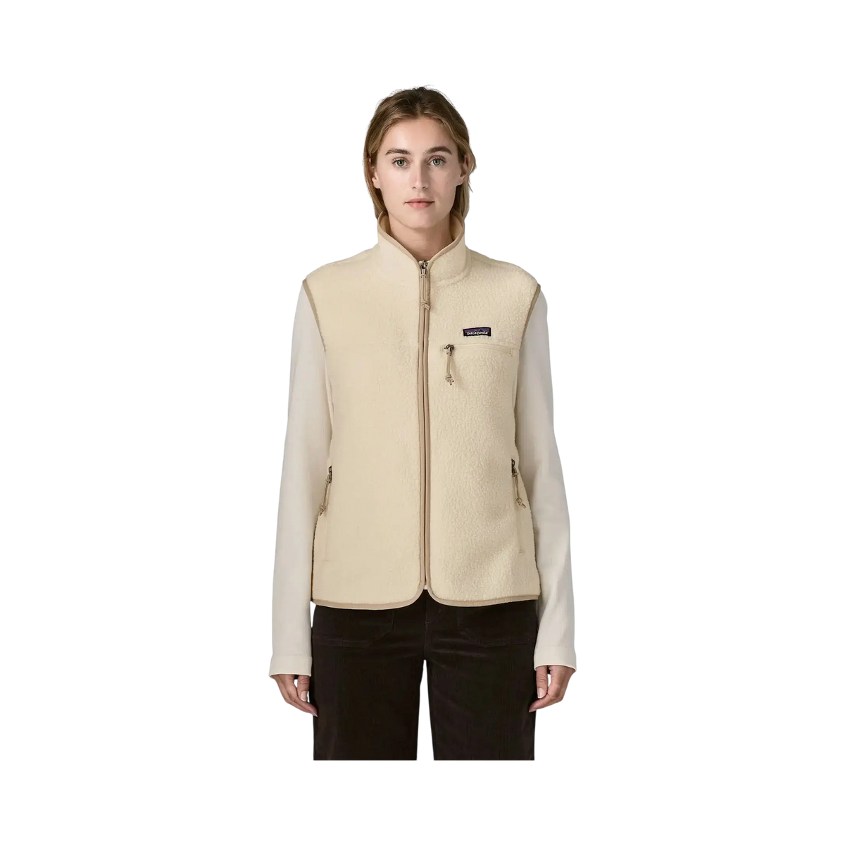 Patagonia W's Retro Pile Vest beige - Sherpa vest on a transparent background - Surfshop Shapers Club House, La Rochelle