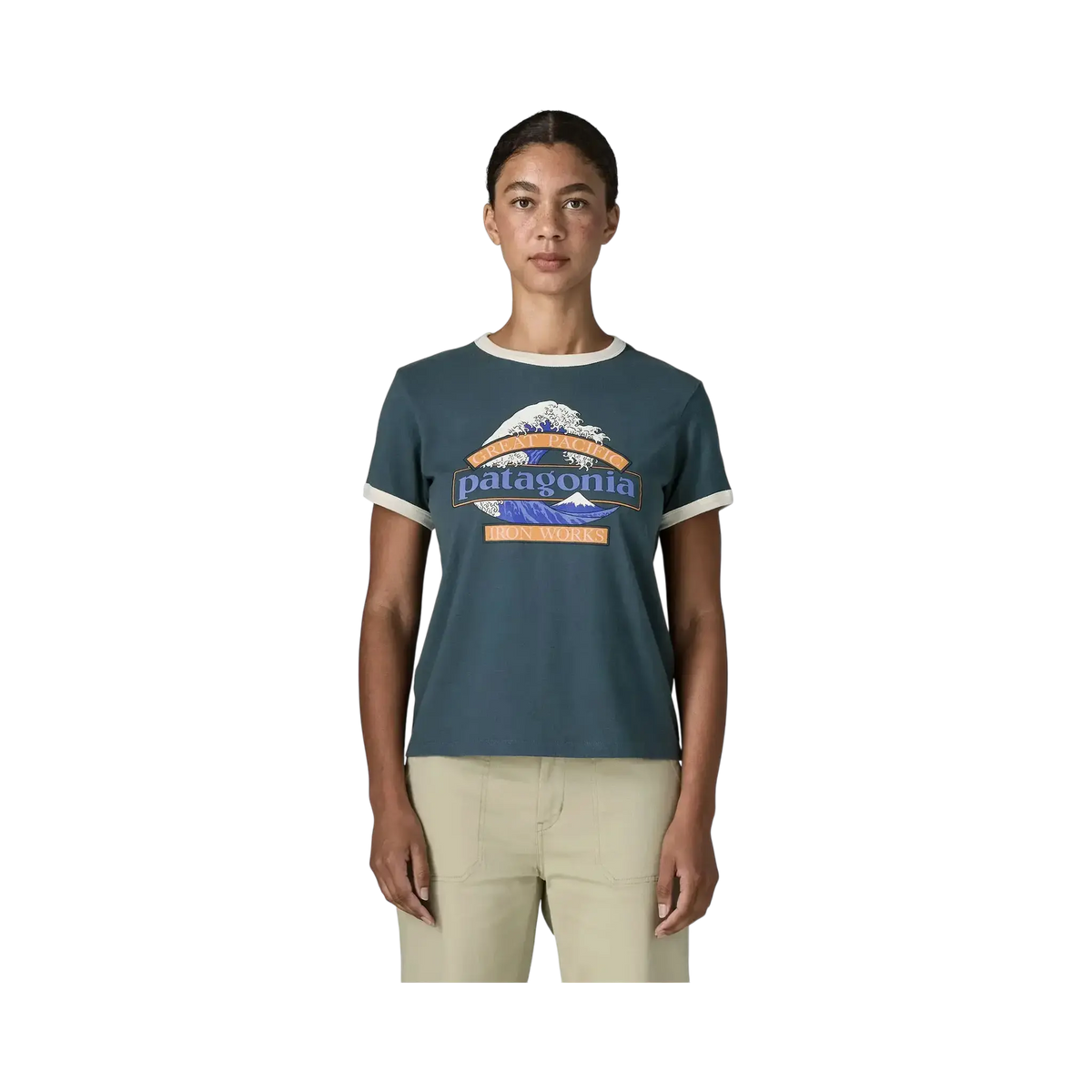 Patagonia T-shirts W's Great Waves Ringer Tee bleu – vue 2