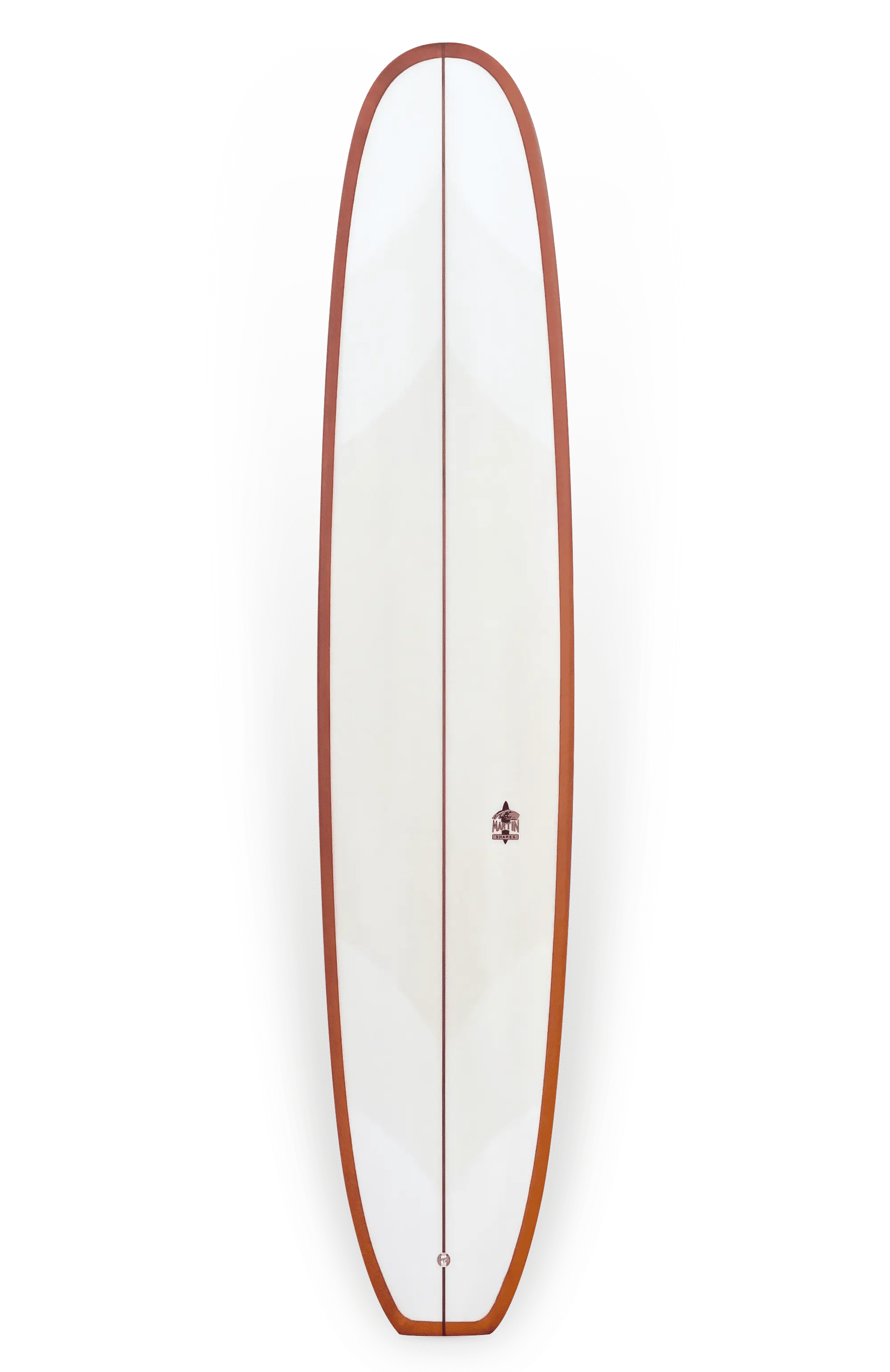 Shapers-Club- La planche de surf longboard Free Jane 9'4" x 23' 1/2" x 2' 7/8" est présentée, avec un pont blanc, des rails orange et une corde en bois au centre avec un petit logo Free Jane près du milieu. Son design épuré et simple met en valeur le style de tout amateur de surf. -surfshop-surfboard