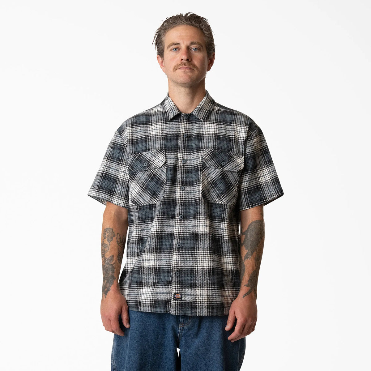 Dickies - MIKE ANDERSON CHECK SS SHIRT STORMY WEATHER XS / UE 36 - 39 / US 26 - 29