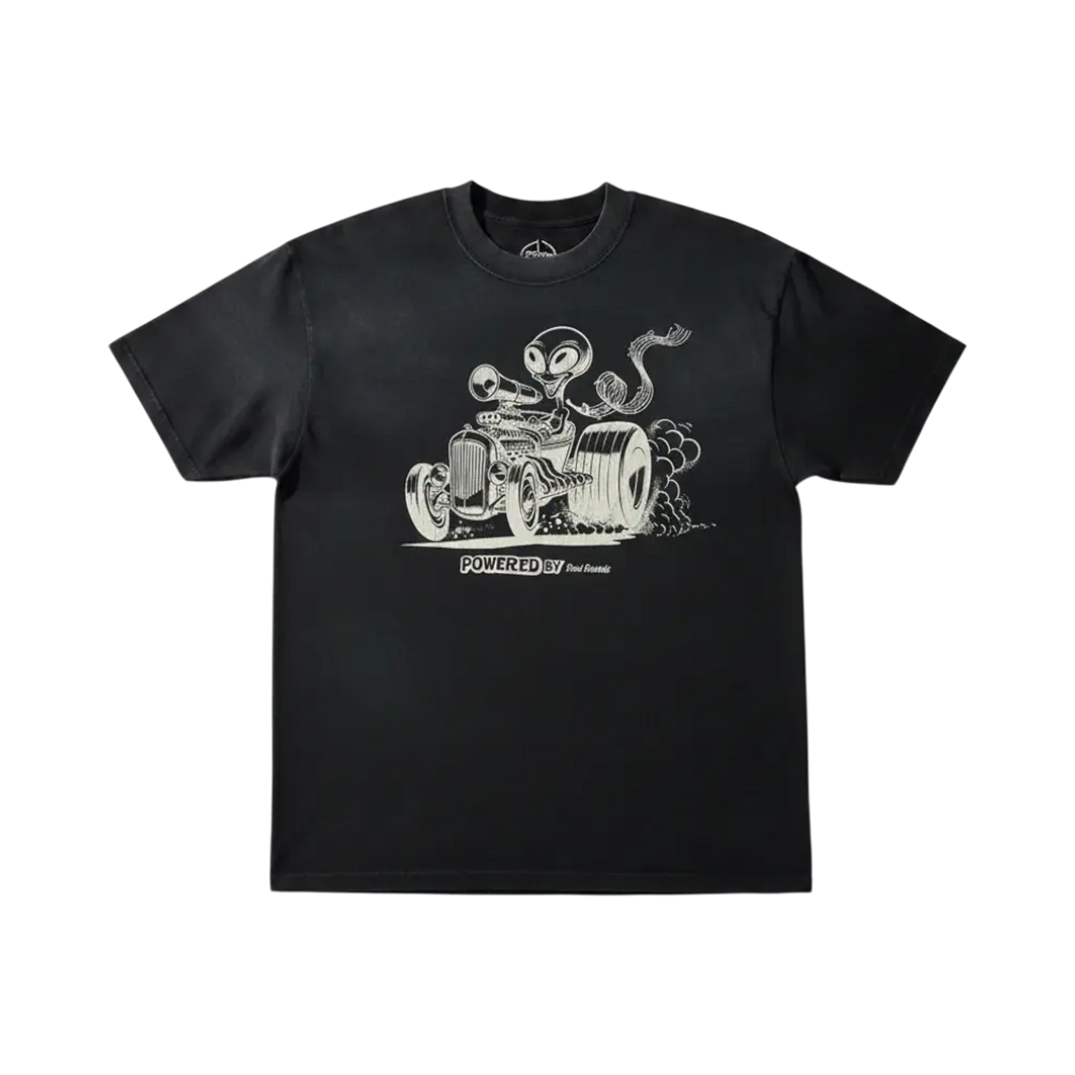 T-shirt noir Surfshop - Shapers Club House avec imprimé graphique d'un alien conduisant un hot rod vintage