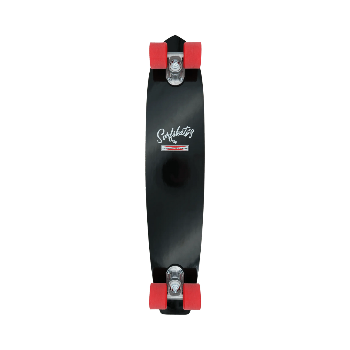 Shapers-Club- A complete Gordon & Smith 28" Black SurfSkate includes a black board with white "Surfskates", red wheels and echoes the classic design inspired by Noir. -surfshop-surfboard