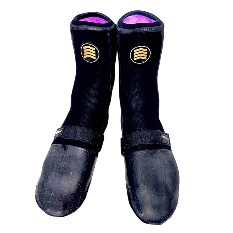Wetty Ultimate Asahi 3mm black surf socks with strap for support, sold by Surfshop - Shapers Club House