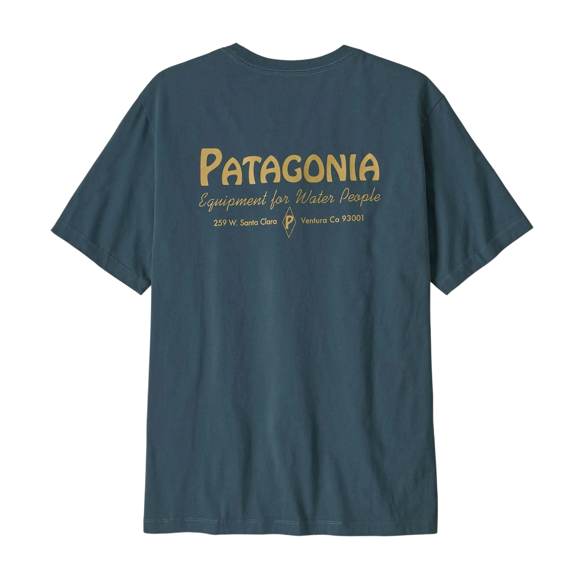 T-shirt bleu Patagonia Surfshop - Shapers Club House en coton avec imprimé graphique Water People au dos