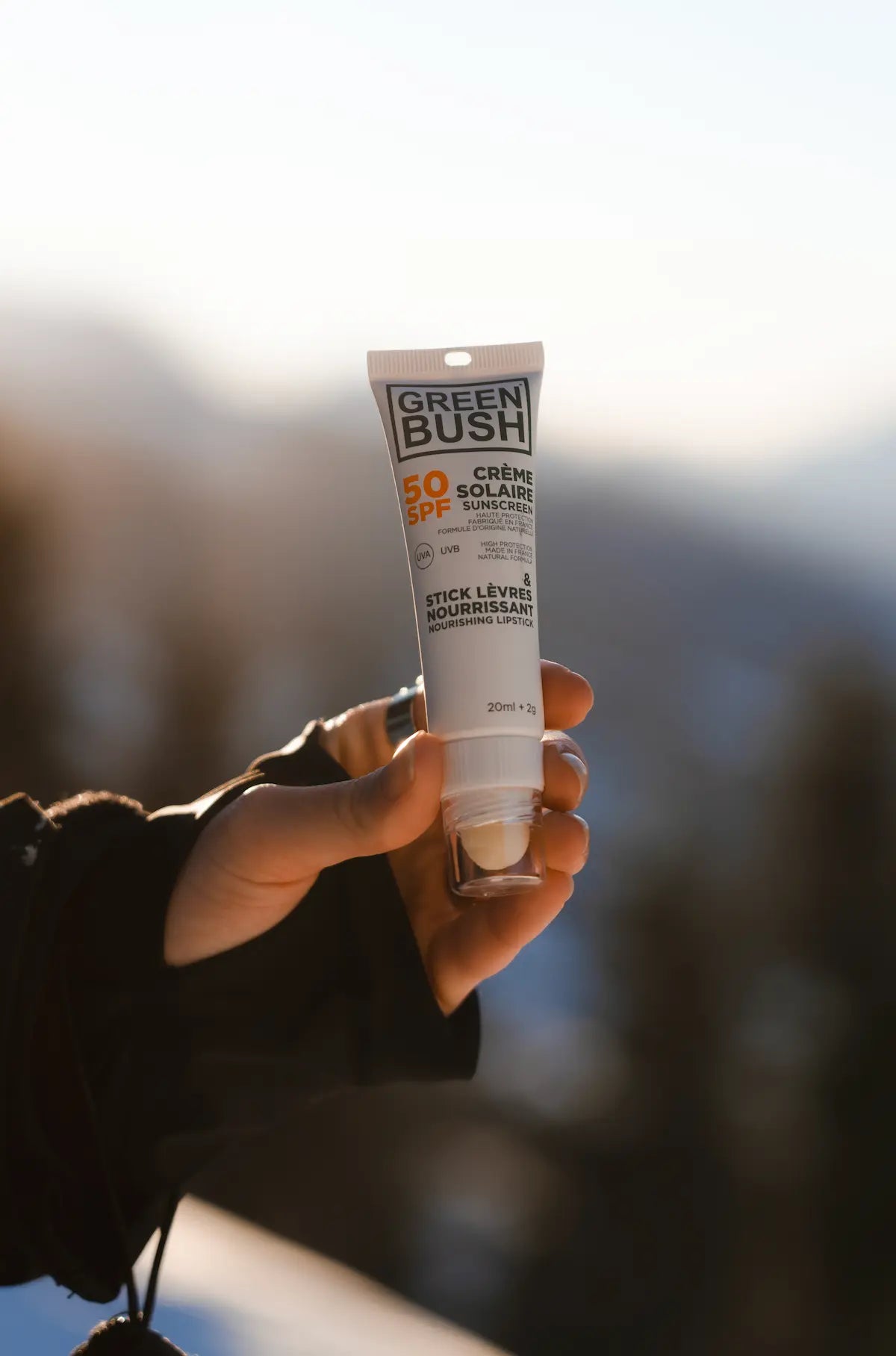 COMBI GREENBUSH : CREME SOLAIRE SPF50 20ML / STICK LEVRES NOURRISANT 2GR "BIO COSMOS" - photo 2