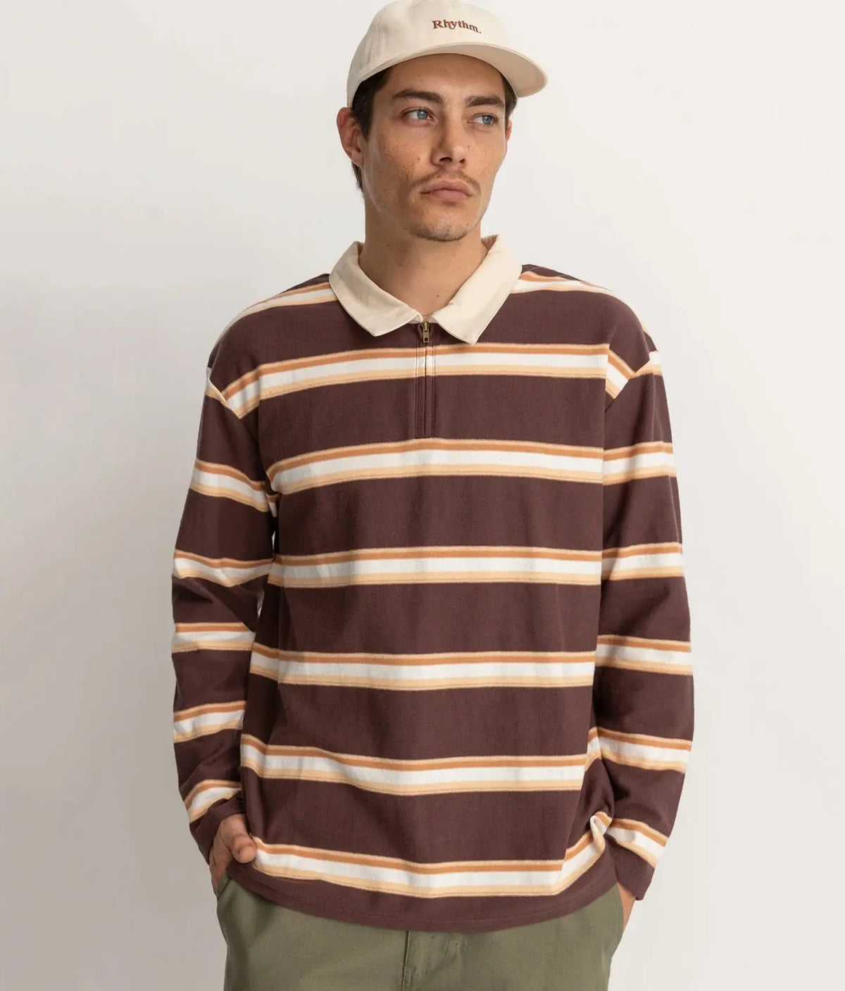 RHYTHM - VINTAGE STRIPE_POLO LS T-SHIRT M / UE 42  / US 32 MARRON FALL WINTER 2024 - photo 1