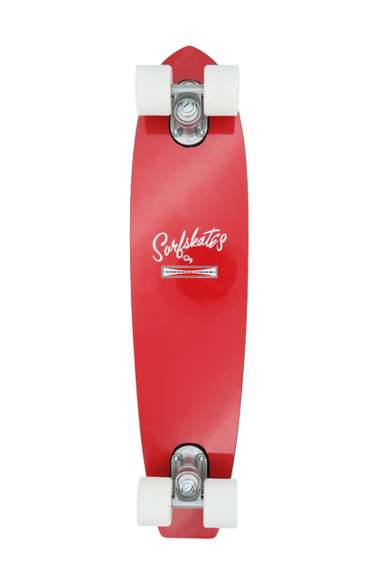 Shapers-Club- Le Gordon & Smith - 25" SurfSkate complet en Rouge Cerise est doté de roues blanches et d'un logo "Surfkates" blanc éclatant, capturant un style cruiser rétro élégant et minimaliste rappelant les designs classiques. -surfshop-surfboard