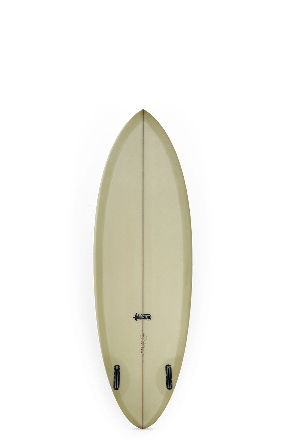 Shapers-Club- La planche de surf Crest, mesurant 5'8" x 20 1/4" x 2 5/8", présente un corps jaune avec une bande centrale rouge, deux boîtiers d'ailerons noirs et un design saisissant sur un fond blanc avec un volume de 33,2 L. -surfshop-surfboard