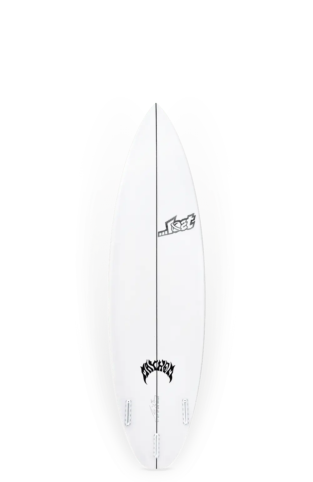 Shapers-Club- Sur un fond neutre, la planche de surf blanche ornée de logos et de textes noirs présente un design épuré et pointu. Le Driver 3.0 - mesurant 6'2" x 19 1/2" x 2 1/2" et offrant un volume de 32L - est idéal pour diverses conditions de vagues. -surfshop-surfboard