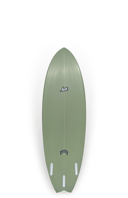 Shapers-Club- Une planche de surf Round Nose Fish 1996, mesurant 5'8" x 20 1/4" x 2 7/16" avec un volume de 31,9 L, présente une couleur verte et un logo distinctif près du haut. Elle comprend trois ailerons en bas avec l'inscription "Catch Surf" en lettres blanches et noires, le tout sur un fond blanc uni qui met en valeur sa forme unique. -surfshop-surfboard