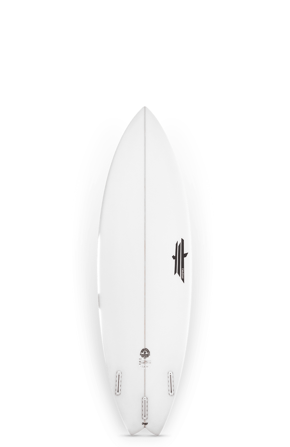 Shapers-Club- La planche de surf Workbreaker 5'10", dotée d'un design élégant de 28 L avec des ailerons noirs et un logo noir discret en haut à gauche, est présentée debout sur un fond uni, soulignant son esthétique minimaliste. -surfshop-surfboard