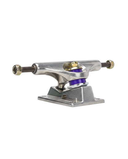 Truck de skateboard Venture 129mm en métal argenté avec gommes violettes, disponible chez Surfshop - Shapers Club House