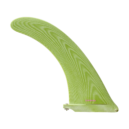 Shapers-Club- L'aileron de planche de surf AK BMT Super Flex V2 9.25 est un aileron de planche de surf vert citron avec un motif tourbillonnant, doté de la technologie Super Flex V2 et d'une vis à la base pour une fixation facile. -surfshop-surfboard