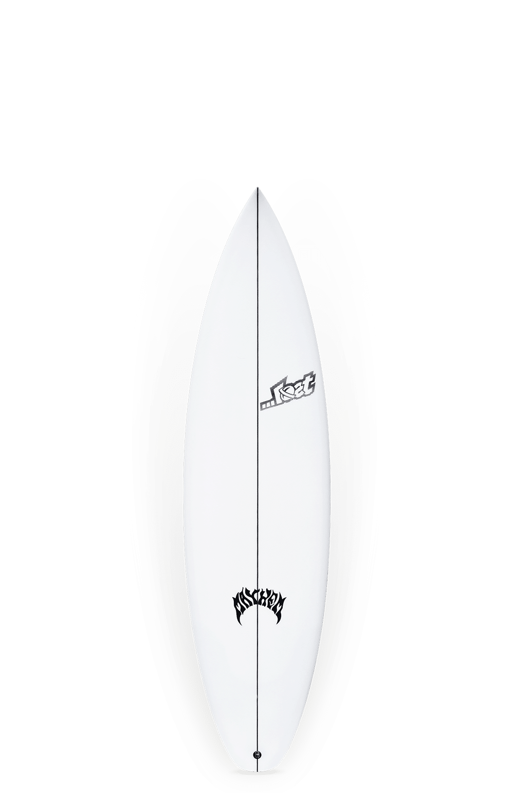 Shapers-Club- La planche de surf Driver 3.0 est présentée sur un fond blanc, affichant son design élégant avec un logo noir en haut et un motif graphique en bas. Elle présente des dimensions optimisées pour les performances de 5'10" x 18 3/4" x 2 3/8" avec une capacité de 27,5 litres. -surfshop-surfboard