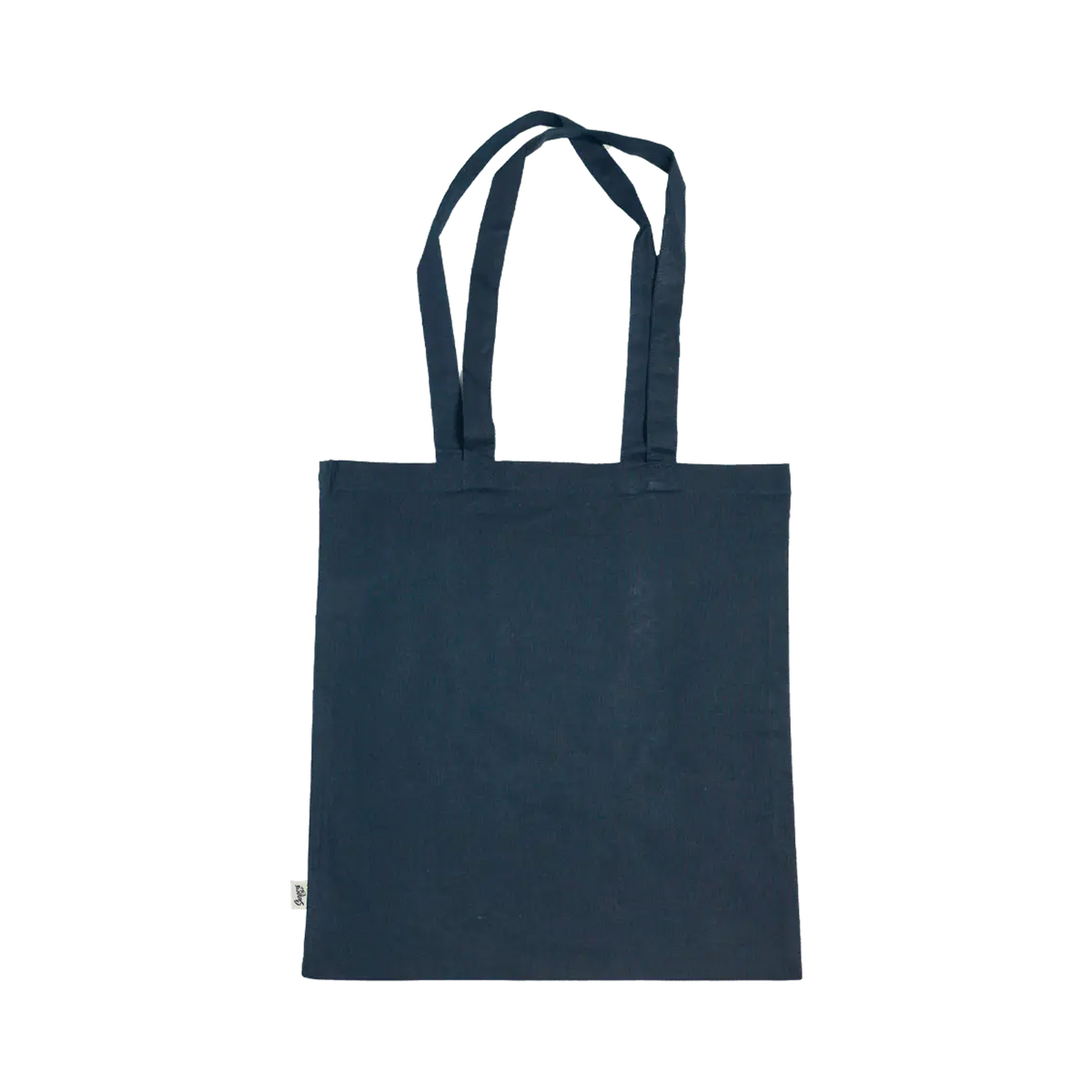 Shapers-Club- THE TOTE BAG - GOOD VIBES ONLY, a multipurpose bag in dark blue, rests on a white base and has two long handles. -surfshop-surfboard