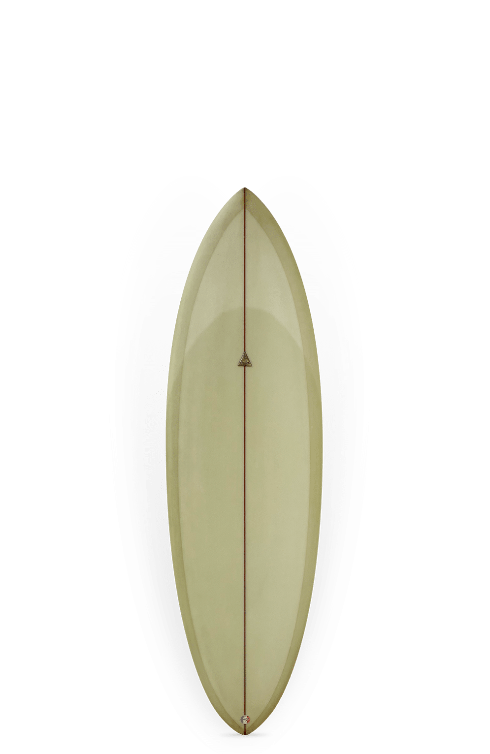 Shapers-Club- La Crest est une planche de surf de style vintage avec un nez pointu et une surface supérieure beige clair, mesurant 5'8" x 20 1/4" x 2 5/8" - 33,2L, avec une seule dérive en dessous, affichée verticalement sur un fond blanc uni. -surfshop-surfboard