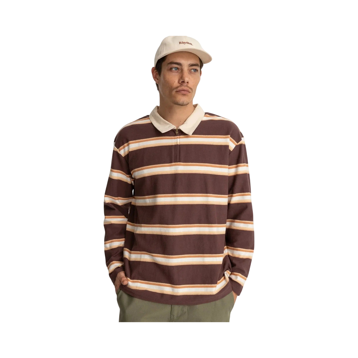 RHYTHM - VINTAGE STRIPE_POLO LS T-SHIRT M/EU 42 / US 32 BROWN FALL WINTER 2024 - photo 1