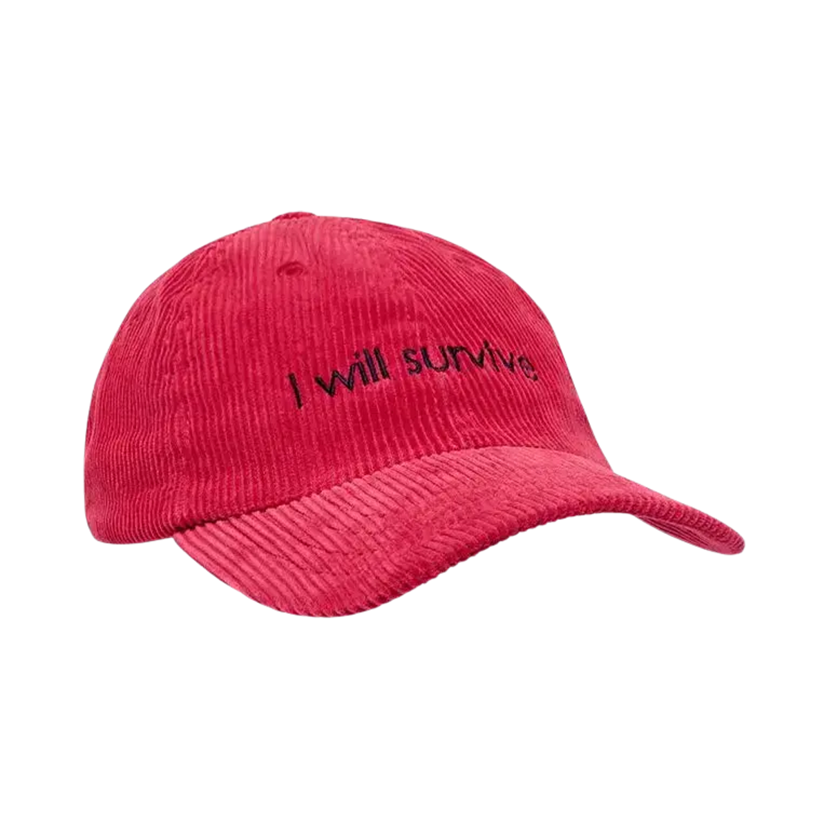 Surfshop red corduroy cap - Shapers Club House with black "I will survive" embroidery
