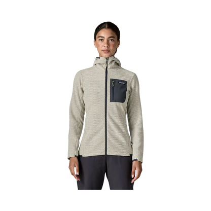 Patagonia W's R1 Air Full-Zip Hoodie white - Hoodie with zipper on a transparent background - Surfshop Shapers Club House, La Rochelle