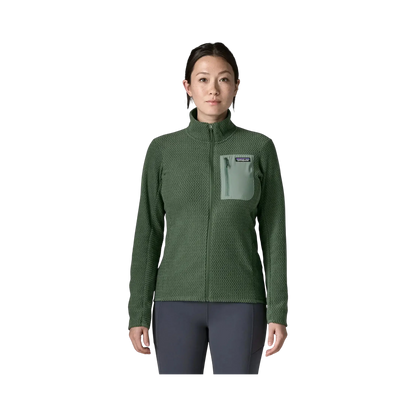 Patagonia W's R1 Air Jkt green - Polarized jacket on transparent background - Surfshop Shapers Club House, La Rochelle
