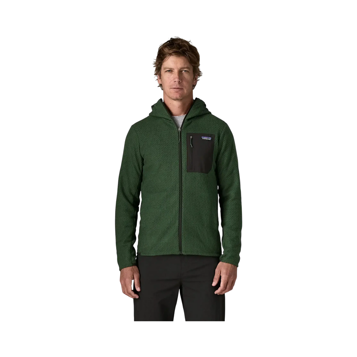 Patagonia M's R1 Air Full-Zip Hoody green - Hoodie with zipper on a transparent background - Surfshop Shapers Club House, La Rochelle