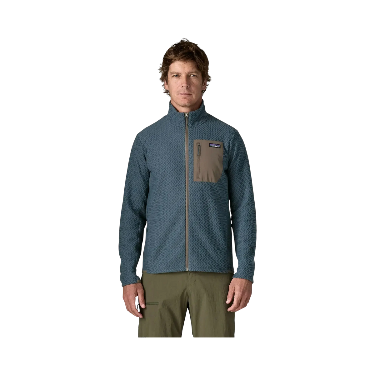 Patagonia M's R1 Air Jkt blue - Polarized jacket on transparent background - Surfshop Shapers Club House, La Rochelle