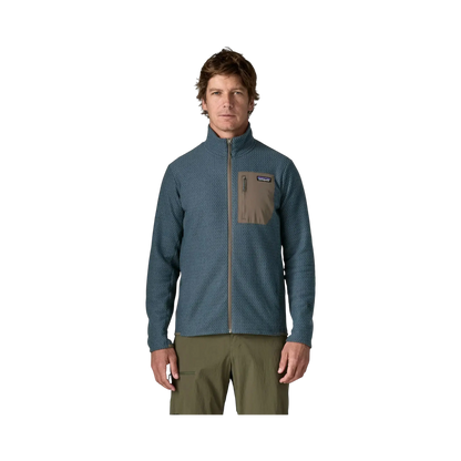 Patagonia M's R1 Air Jkt blue - Polarized jacket on transparent background - Surfshop Shapers Club House, La Rochelle