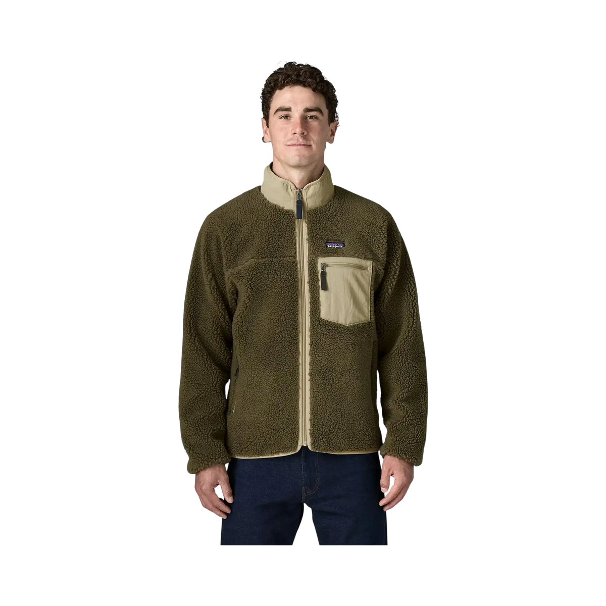 Patagonia M's Classic Retro-X Jkt green - Sherpa jacket on a transparent background - Surfshop Shapers Club House, La Rochelle