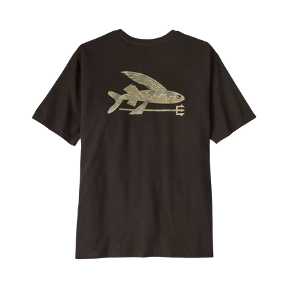 Brown Surfshop T-shirt - Shapers Club House made from organic cotton with a Flying motif Fish printed on the back