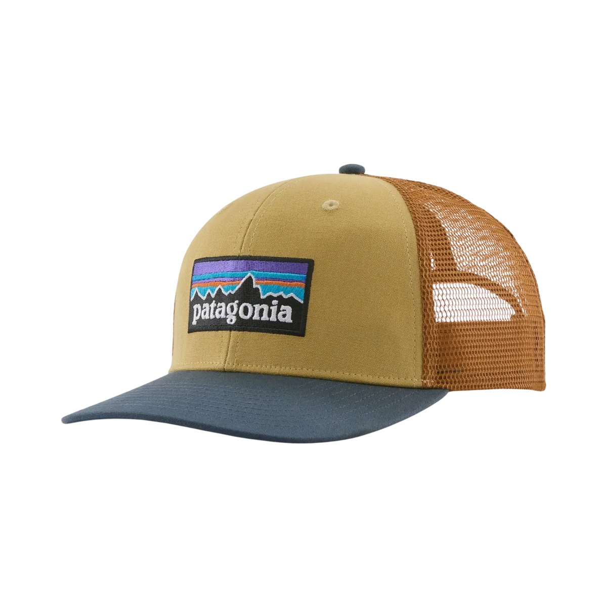 Surfshop trucker cap - Shapers Club House Patagonia P-6 beige with brown mesh and grey visor