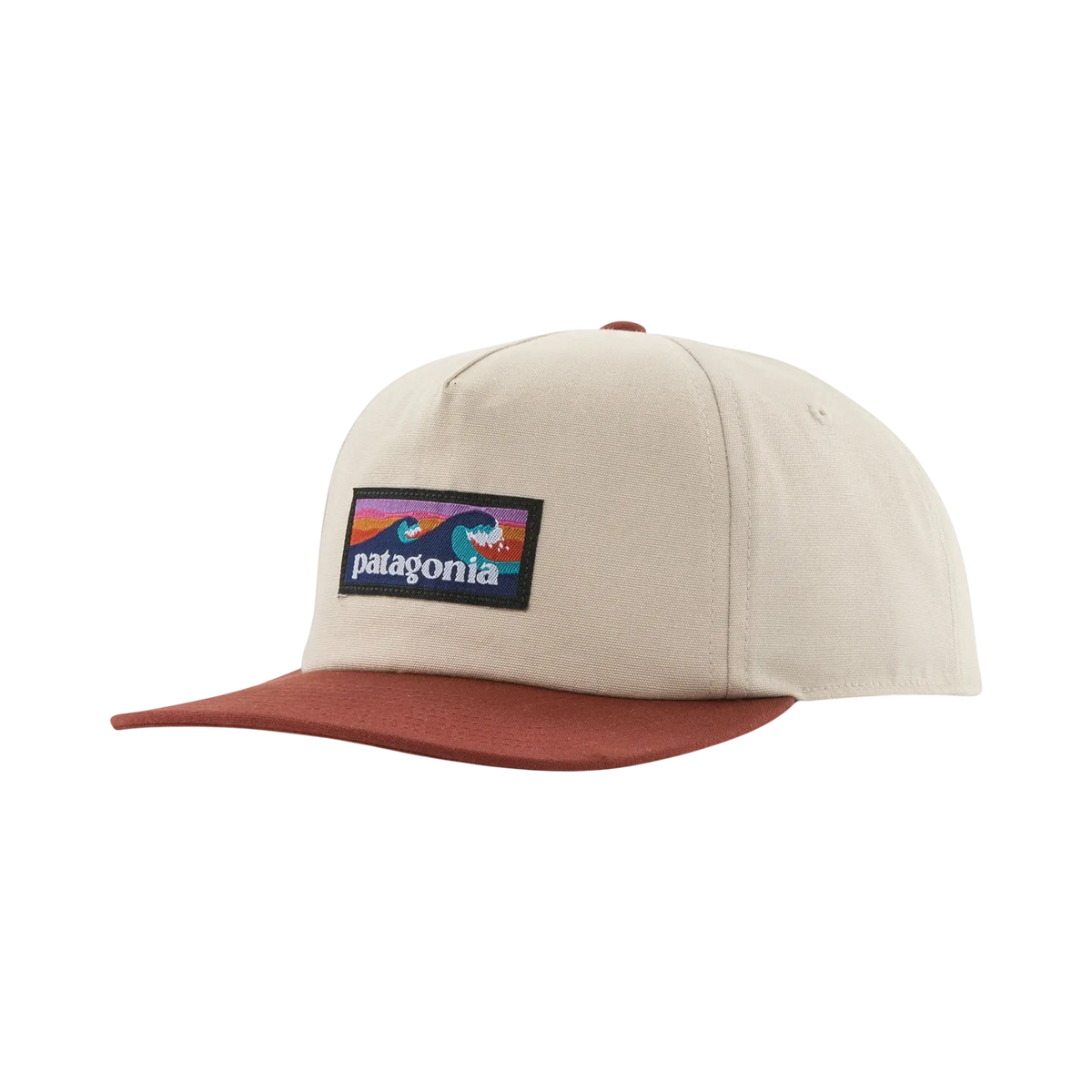 Surfinshop Cap - Shapers Club House Patagonia Boardshort Label beige with brown visor and colorful vague logo
