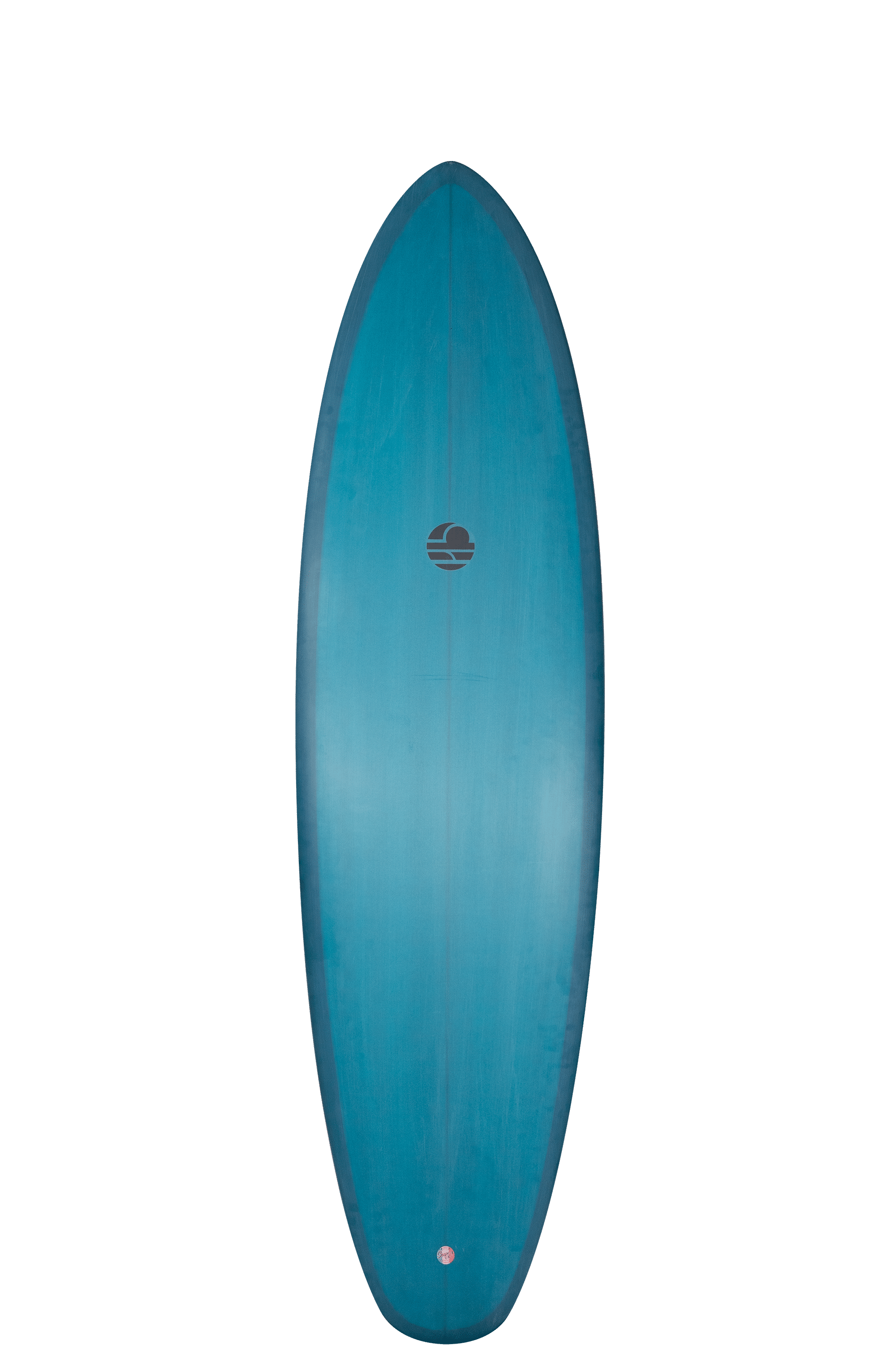Shapers-Club- Le Mitsven Bonzer egg est une planche de surf de 6'10" x 21' 3/4" x 2' 3/4" présentant un design bleu épuré et minimaliste avec un petit logo central et des bords plus foncés pour un effet d'ombre, idéal pour le surf avec sa forme ovale effilée standard. -surfshop-surfboard