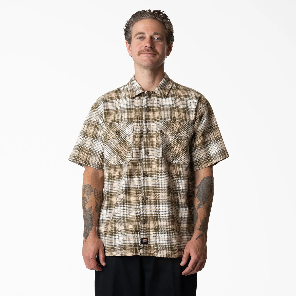 Dickies - MIKE ANDERSON CHECK SS SHIRT DARK OLIVE L / UE 43 - 44 / US 33 - 34