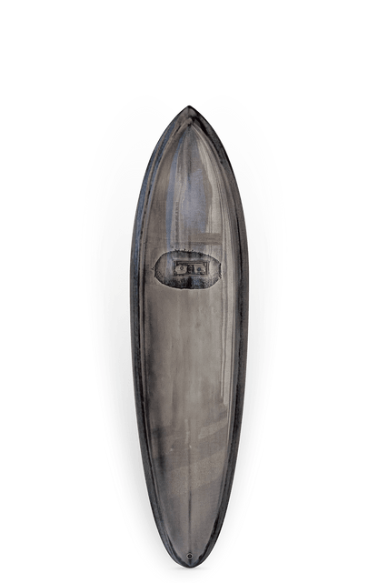 Shapers-Club- Un canot en bois au fini foncé, mesurant 6'8" x 21 1/4" x 2 3/4", est centré sur un fond blanc. Son intérieur et ses courbes douces sont visibles, mettant en valeur un savoir-faire similaire à la conception du PDX Twin. -surfshop-surfboard