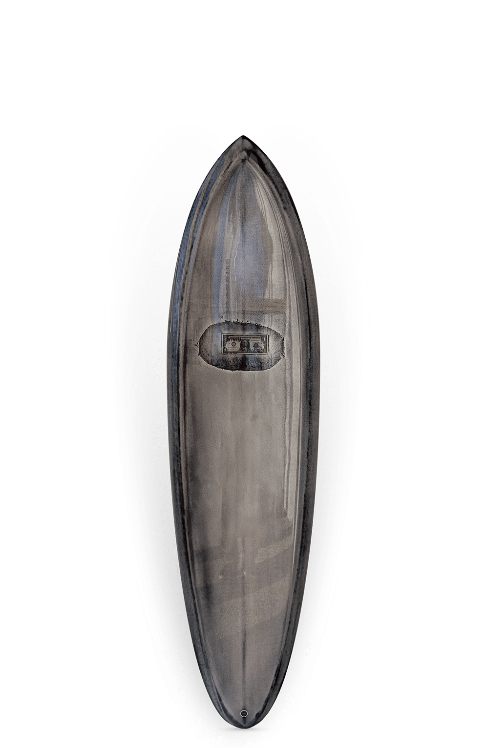 Shapers-Club- Un canot en bois au fini foncé, mesurant 6'8" x 21 1/4" x 2 3/4", est centré sur un fond blanc. Son intérieur et ses courbes douces sont visibles, mettant en valeur un savoir-faire similaire à la conception du PDX Twin. -surfshop-surfboard