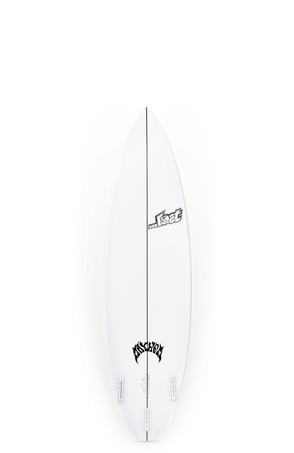Shapers-Club- Le modèle Driver 3.0, mesurant 5'10" x 18 3/4" x 2 3/8", affiche une surface lisse et une forme incurvée avec des logos et des motifs noirs près du tail et du nose, sur un fond uni. Cette planche de surf compacte offre un volume de 27,5L. -surfshop-surfboard