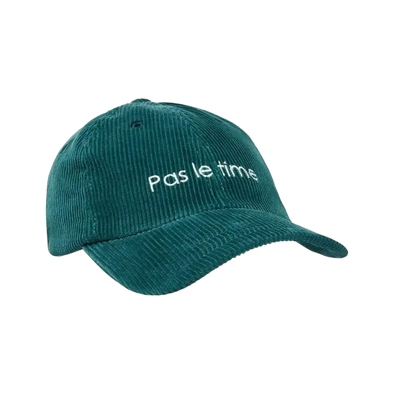 Casquette JAM Pas le Time verte en velours côtelé